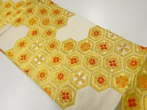 リサイクル　亀甲繋ぎに花模様織出し袋帯